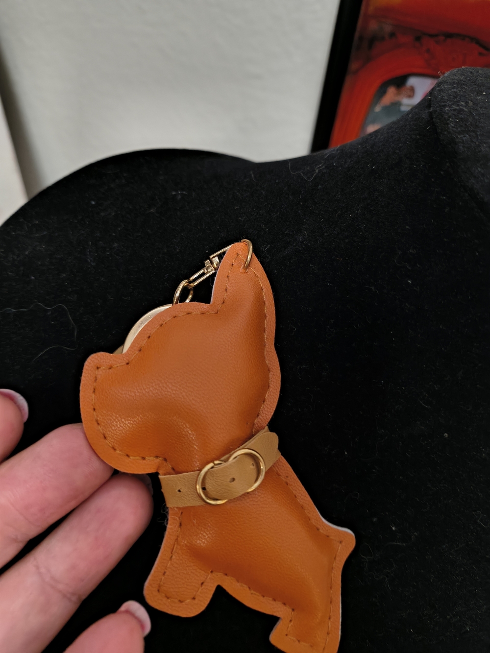 New Frenchie Leather Keychain/Bag Charm with Gold Hardware
